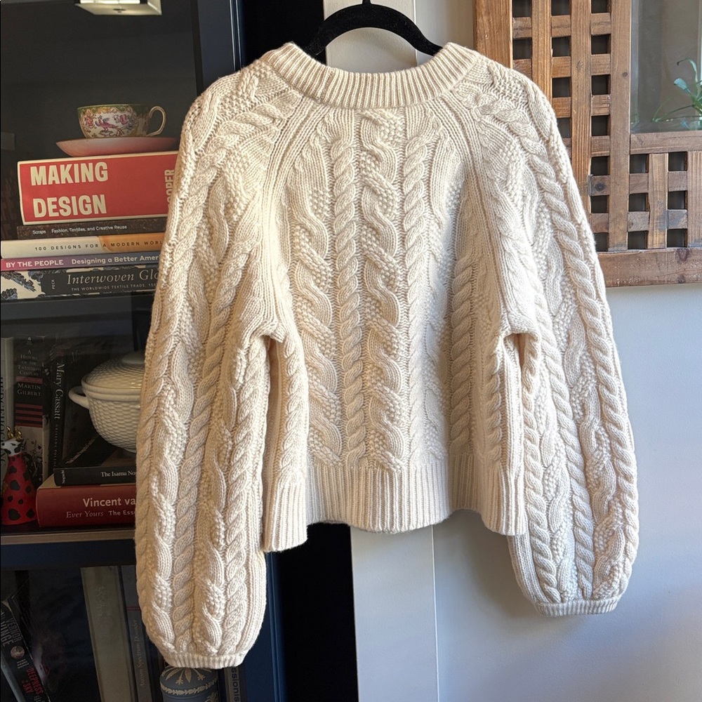 J. Crew 100% Cashmere Cream Cable Knit Sweater Small - Picture 5 of 9